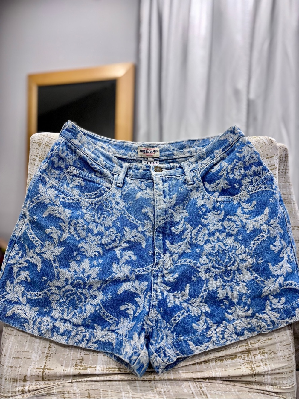 Rare vintage Guess Blue Floral-Print Denim Shorts